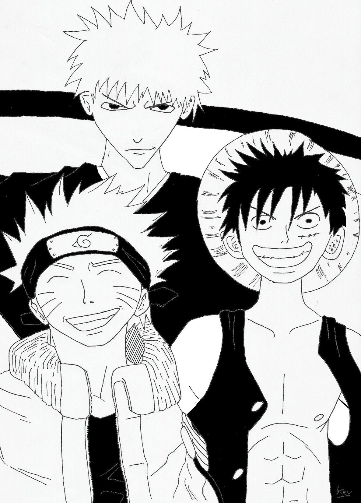Goku, naruto y Luffy  Dessin manga, Fond d'ecran dessin, Coloriage manga